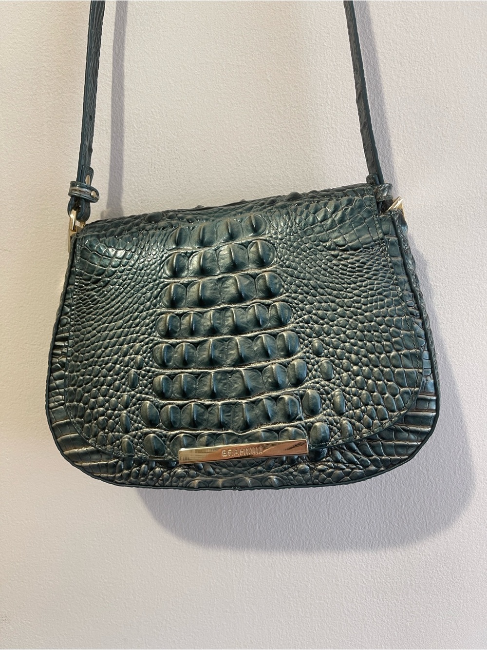 Brahmin Dark Teal Embossed Croc-Print Crossbody